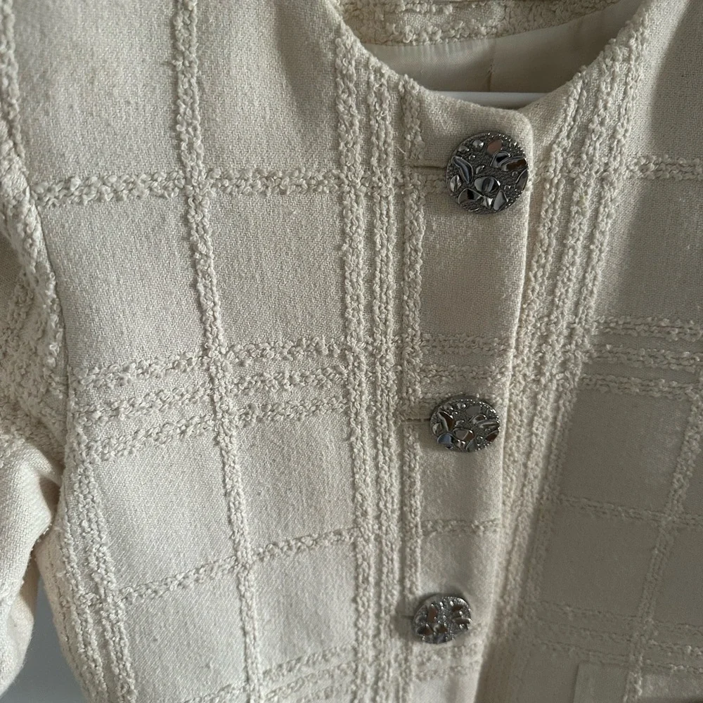 Mango Cream Checked Texture Jacket - Picture 7 of 9